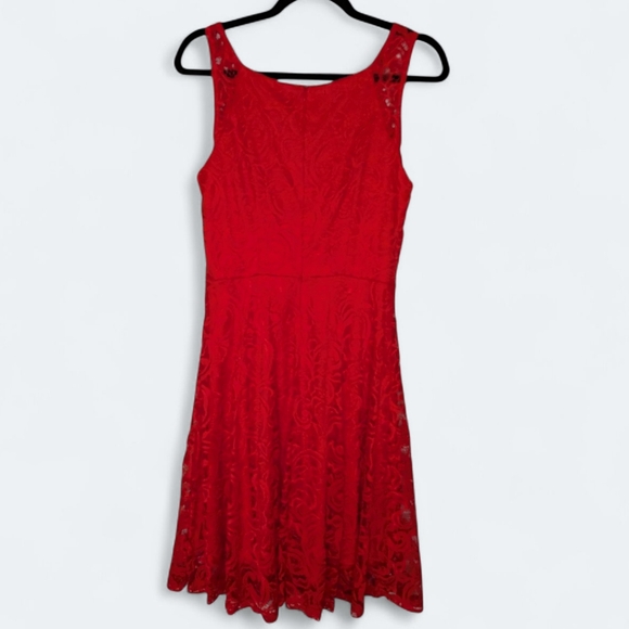 Dressystar Red Lace Overlay Fit Flare Dress Sleeveless Cocktail Holiday Elegant - Picture 2 of 14